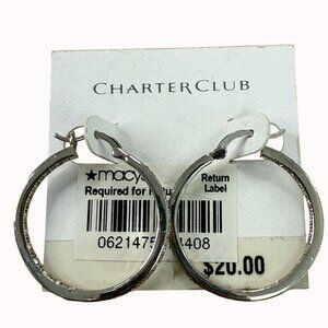 Charter Club Silver-Tone Crystal Hoop‎ Earrings 1.6", Glam, Classic, Neutral,